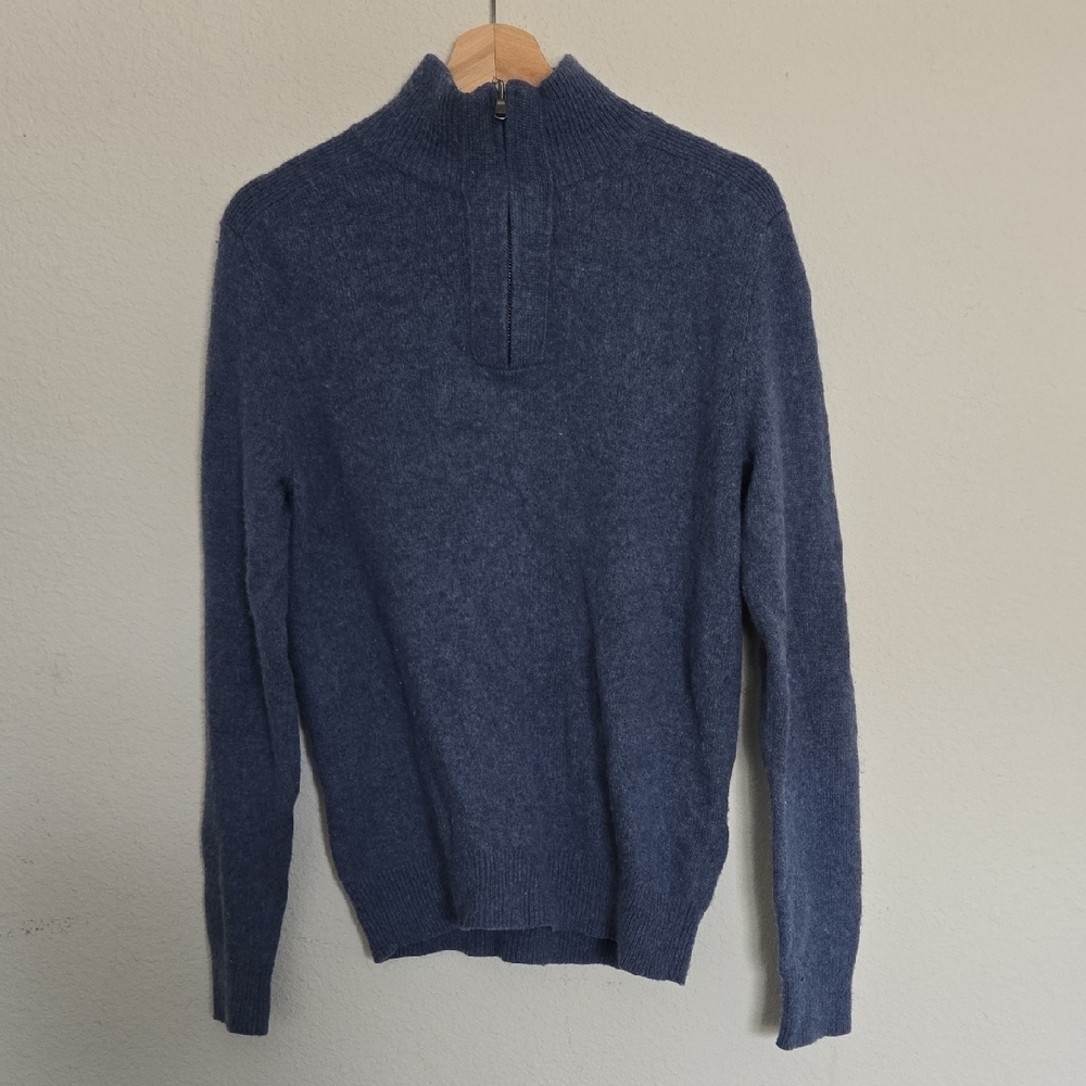 J. Crew Men's Blue Merino Wool Blend Quarter Zip Sweater Size M